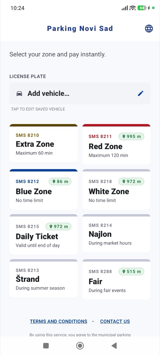 Zone cards showing distance to each nearby zone