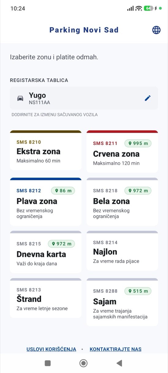 Kartice zona sa udaljenošću do svake obližnje zone